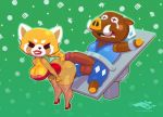  aggressive_retsuko animal_crossing anthro crossgender duo female gradient_background green_background joan male male/female mammal nintendo porcine red_panda retsuko simple_background turk128 video_games warthog 