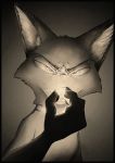  2018 anthro black_border border canine cheek_tuft claws collar disney fox holding_object looking_at_viewer male mammal monochrome nick_wilde solo thewyvernsweaver tuft zootopia 