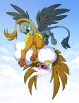 &lt;3 &lt;3_eyes 2018 4_toes ambiguous_gender avian butt cloud digital_media_(artwork) duo feathered_wings feathers female female/ambiguous feral friendship_is_magic gabby_(mlp) gilda_(mlp) gryphon hi_res hioshiru my_little_pony outside paws pussy toes tongue tongue_out wings 