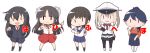  bangs black_gloves black_hair black_legwear blonde_hair blue_hair blue_hakama blue_sailor_collar blue_skirt blunt_bangs capelet celtic_knot chibi commentary_request dress_shirt fubuki_(kantai_collection) full_body gloves graf_zeppelin_(kantai_collection) grin hair_between_eyes hair_ribbon hakama hakama_skirt hat hatsushimo_(kantai_collection) hiyou_(kantai_collection) houshou_(kantai_collection) iron_cross japanese_clothes kantai_collection kimono long_hair looking_at_viewer low_ponytail magatama masaki_itsuki military military_hat military_uniform miniskirt multiple_girls necktie pantyhose peaked_cap pleated_skirt ponytail red_eyes red_hakama red_neckwear red_skirt ribbon sailor_collar school_uniform serafuku shirt short_ponytail sidelocks sign_language simple_background skirt smile standing tasuki translated twintails uniform white_background white_hat white_legwear white_ribbon |_| 