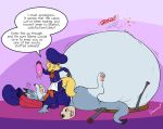  2018 absurd_res alex_the_rubikang anthro belly big_belly cake canine clothing dawmino digital_drawing_(artwork) digital_media_(artwork) duo english_text food fox hi_res kangaroo male mammal marsupial one_piece open_mouth overweight simple_background stuffing text toony weight_gain 