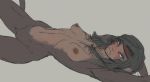  2018 anthro bedroom_eyes biped black_hair blush breasts brown_nipples brown_pussy brown_tail brown_theme digital_drawing_(artwork) digital_media_(artwork) female grey_background hair half-closed_eyes hands_behind_head headband lethal_doors looking_aside looking_away lying mammal monkey natural_breasts navel nipples nude on_back pinup pose primate pussy seductive simple_background small_breasts small_waist smile solo 