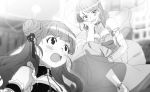  :o bangs blunt_bangs blurry blurry_background breasts chin_rest china_dress chinese_clothes cleavage cleavage_cutout commentary double_bun dress eyebrows_visible_through_hair floating greyscale hair_down half_updo hand_on_own_cheek houjou_karen idolmaster idolmaster_cinderella_girls kamiya_nao long_hair looking_down medium_breasts monochrome multiple_girls open_mouth rn_p thick_eyebrows v-shaped_eyebrows 