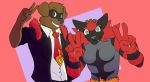  &lt;3 &lt;3_eyes bittersweet_candy_bowl breasts canine claws clothed clothing cute david_(bcb) dog duo eyelashes fangs feline female fully_clothed humanoid_hands incineroar male mammal muscular muscular_female muscular_male necktie nintendo pok&eacute;mon pok&eacute;mon_(species) seineli sharp_teeth shirt suit suit_jacket teeth undershirt video_games 