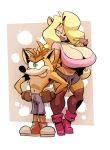  anthro bandicoot big_breasts bigdad blonde_hair breasts cleavage clothed clothing crash_bandicoot crash_bandicoot_(series) duo female footwear hair huge_breasts makeup male mammal marsupial shoes smile tawna_bandicoot tongue tongue_out toony video_games voluptuous wide_hips 