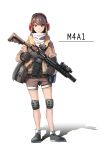  assault_rifle character_name commentary fur_collar girls_frontline gloves gun headphones highres ihobus jacket knee_pads korean_commentary looking_at_viewer m4_carbine m4a1_(girls_frontline) rifle shadow shoes shorts solo standing weapon 
