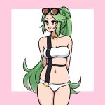  akairiot bare_shoulders bikini breasts green_eyes green_hair highres jewelry kid_icarus kid_icarus_uprising long_hair navel palutena ponytail smile solo super_smash_bros. super_smash_bros._ultimate swimsuit very_long_hair 