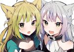  :o agrius_metamorphosis ahoge animal_ear_fluff animal_ears atalanta_(alter)_(fate) atalanta_(fate) bangs bare_shoulders blush braid buckle cat_ears cleavage_cutout closed_eyes collar fang fate/grand_order fate_(series) french_braid green_eyes green_hair grey_hair ikeuchi_tanuma long_hair multiple_girls open_mouth puffy_sleeves simple_background sketch sweat upper_body v-shaped_eyebrows white_background 