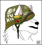  2016 armor bottomless bullet_hole canine cigarette clothed clothing fur heathcliff_frost helmet humor lucky_strike male mammal ms_paint portrait sketch skianous soldier united_states_of_america white_fur wolf world_war_2 