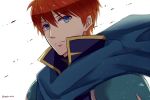  armor blue_eyes cape eliwood_(fire_emblem) fire_emblem fire_emblem:_rekka_no_ken headband kazame looking_at_viewer male_focus red_hair short_hair simple_background solo taiga_kazame 