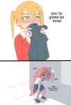  2019 anthro blush breath canid canine clothed clothing comic digital_media_(artwork) english_text female fluffy fluffy_tail fur fur_(theterm) human mammal open_mouth pink_fur school_uniform skirt text theterm uniform young 