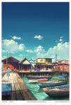  artist_name black_hair boat chong_feigiap cloud day highres house looking_away original outdoors pier real_world_location scenery short_hair sky solo standing watercraft watermark web_address 