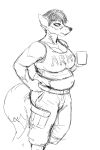  2018 angry anthro army belly big_breasts breasts canine clothed clothing female fox hi_res hladilnik mammal military monochrome peggy_patterson simple_background slightly_chubby soldier solo 