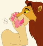  4_toes disney feet feline feral foot_fetish foot_lick furpunk licking lion mammal nala pawpads paws saliva signature simba simple_background the_lion_king toes tongue tongue_out wet white_background 