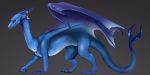  blue_eyes blue_scales deviant-soulmates dragon ear_piercing female feral forked_tail gradient_background hi_res horn membranous_wings piercing quadruped scales scalie side_view simple_background solo wings 