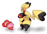  2018 anthro anthrofied big_breasts big_butt boots breasts butt cleft_tail clothed clothing cosplay_pikachu crossover duo eyelashes female footwear headband huge_butt kirbot12 kirby kirby_(series) male mammal mask navel nintendo pikachu pikachu_libre pok&eacute;mon pok&eacute;mon_(species) pok&eacute;morph short_stack simple_background size_difference skimpy slightly_chubby standing thick_thighs video_games voluptuous waddling_head white_background wide_hips 