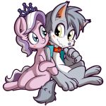  2018 alpha_channel anibaruthecat anthro blaze-lupine_(character) blush canine diamond_dog_(mlp) diamond_tiara_(mlp) dog duo earth_pony equine eyelashes female feral friendship_is_magic hair horse male male/female mammal multicolored_hair my_little_pony pony simple_background transparent_background two_tone_hair 