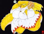  anthro big_breasts breasts clothed clothing dragon female horn huge_breasts melee_weapon overweight robe rubyzitchdragon thick_tail thick_thighs weapon white_mage wide_hips 