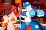  2018 anthro anthrofied blush boxing_gloves bra breasts clothing convenient_censorship detailed_background duo female female/female front_view groudon kyogre legendary_pok&eacute;mon mammal marine mlpboxing navel nintendo panties pok&eacute;mon pok&eacute;mon_(species) smile teeth text thick_thighs tongue underwear undressing video_games yellow_eyes 