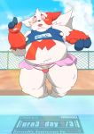  2016 anthro belly black_nose blush bulge chubby_cheeks claws clothed clothing cute_fangs digital_media_(artwork) fur girly male mammal moobs nintendo open_mouth overweight pink_sclera pok&eacute;mon pok&eacute;mon_(species) pool_(disambiguation) skirt slightly_chubby smile solo thong tongue video_games white_fur zangoose ぷにちゅ～ 