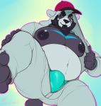  anthro bear beard belly big_belly big_pecs bulge clothing facial_hair hat jumpsuit looking_at_viewer male mammal marlon.cores overweight overweight_male panda pecs solo 