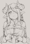  bare_shoulders blush breasts closed_mouth clothed_sex commentary_request granblue_fantasy hair_ornament hair_over_one_eye heart heart-shaped_pupils hetero horns large_breasts long_hair long_sleeves looking_at_viewer narmaya_(granblue_fantasy) noccu nose_blush one_eye_covered paizuri penis pointy_ears smile solo_focus symbol-shaped_pupils upper_body 