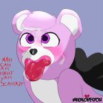  2018 anthro bear blush cum digital_media_(artwork) english_text fortnite fur hi_res invalid_color mammal mikalovesyou nude open_mouth simple_background solo text tongue tongue_out video_games 