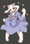  &lt;3 2015 3_toes anthro asriel_dreemurr asriel_dreemurr_(god_form) barefoot biped black_sclera caprine cheek_tuft chest_tuft clothed clothing fist floppy_ears fur goat grey_background head_tuft horn jewelry male mammal necklace open_mouth open_smile pose robe saku1saya simple_background smile solo standing toes tuft undertale video_games white_eyes white_fur 