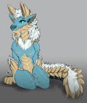  1oi 2018 anthro blue_eyes breasts canine capcom digital_drawing_(artwork) digital_media_(artwork) fanged_wyvern female fur hair hi_res horn mammal monster_hunter nipples nude scalie sitting solo video_games zinogre 