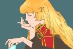  blonde_hair bored cigarette cup drinking_glass expressionless junko_(touhou) long_hair looking_at_viewer onikobe_rin red_eyes touhou 
