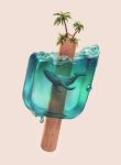  commentary english_commentary food hammock highres humpback_whale no_humans original palm_tree popsicle popsicle_stick signature simple_background tree tyler_amato water whale 