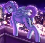  2018 absurd_res animal_genitalia animal_penis anus city cutie_mark digital_media_(artwork) dripponi equine equine_penis fan_character feathered_wings feathers feral hair hi_res looking_at_viewer male mammal my_little_pony outside pegasus penis precum solo windy_dripper wings 