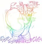  2018 anthro balls between_butt bootitude butt canine clothing digital_media_(artwork) feline hair lion looking_back male mammal music open_mouth penis simple_background smile speech_bubble squish standing super_gay text thick_thighs voluptuous wide_hips 