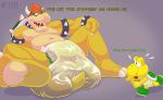 anthro belly bowser diaper duo feces grey_background koopa koopa_troopa male mario_bros messy_diaper moonstone musclegut muscular navel nintendo reptile scalie scat simple_background soiled_diaper soiling spikes turtle video_games 