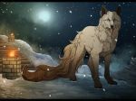  2013 ambiguous_gender black_bars black_nose blue_eyes canine detailed_background digital_media_(artwork) feral fur mammal maplespyder night outside paws snow solo standing tan_fur tongue wolf 