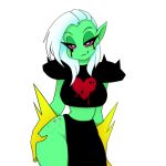  2018 alien animated breasts female green_skin hair half-closed_eyes looking_at_viewer lord_dominator midriff not_furry pink_sclera pointy_ears simple_background smile solo tolsticot wander_over_yonder white_background white_hair 