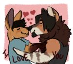  &lt;3 beckett black_nose blush canine duo ear_piercing english_text hair kangaroo macsboredworld male male/male mammal marsupial piercing smile text wallabee were werewolf 