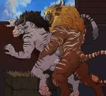 2018 5_fingers against_wall anal anal_penetration anthro arm_support armpit_hair back_muscles badcoyote balls biceps blonde_hair brown_hair brown_horn brown_markings brown_stripes brown_tail butt charr claw_marks claws clenched_teeth cloud cum cum_in_ass cum_inside cum_on_butt cum_on_penis duo ear_piercing ejaculation erection eyes_closed fangs feline green_eyes guild_wars hair hand_on_leg hand_on_thigh hand_on_wall hay hi_res hindpaw horn humanoid_hands humanoid_penis long_hair long_tail looking_at_partner looking_down looking_pleasured male male_penetrating mammal markings multicolored_tail muscular muscular_male nude orgasm pawpads paws penetration penis piercing pink_nose pink_pawpads pink_penis raised_tail rear_view sex sharp_claws sharp_teeth sky spread_legs spreading standing striped_tail stripes tail_tuft teeth thick_thighs triceps tuft vein veiny_penis video_games white_balls white_markings white_stripes white_tail 