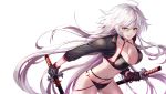  bikini breasts cleavage fate/grand_order fate_(series) gloves jeanne_d&#039;arc_(fate) jeanne_d&#039;arc_alter kani_(oso_5425) katana long_hair swimsuit sword weapon white white_hair yellow_eyes 