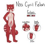  4_fingers 4_toes anthro balls countershade_face countershade_torso countershading english_text erection eyes_closed feet front_view full-length_portrait fur glans hand_on_hip humanoid_penis male mammal model_sheet nude pawpads penis pink_nose portrait rainbowsprinklesart red_fur red_panda simple_background smile solo standing striped_tail stripes text toes white_background 