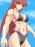  bangs bikini blunt_bangs collar muscle original purple_eyes red_hair shidou_ryuu swimsuit tagme taroimo_(00120014) 