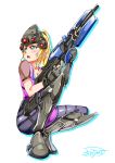  absurdres ayase_eli blonde_hair cosplay crossover gun highres jindai3663 love_live! love_live!_school_idol_project overwatch rifle sniper_rifle squatting visor weapon widowmaker_(overwatch) widowmaker_(overwatch)_(cosplay) 