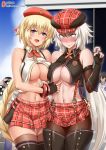  3boys alisa_ilinichina_amiella alisa_ilinichina_amiella_(cosplay) bangs bare_shoulders black_footwear blonde_hair blue_eyes blush boots braid breasts cabbie_hat camera cleavage commentary_request cosplay cowboy_shot darkmaya elbow_gloves embarrassed eyebrows_visible_through_hair fate/grand_order fate_(series) fingerless_gloves gloves god_eater hair_between_eyes hat jeanne_d'arc_(alter)_(fate) jeanne_d'arc_(fate) jeanne_d'arc_(fate)_(all) large_breasts long_braid long_hair looking_at_viewer multiple_boys multiple_girls open_mouth pantyhose patreon_logo patreon_username plaid sakamoto_maaya seiyuu_connection short_hair silver_hair single_braid skirt smile suspender_skirt suspenders sweat thigh_boots thighhighs trembling underboob very_long_hair yellow_eyes zettai_ryouiki 