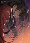  alternate_form black_hair blonde_hair commentary_request gradient gradient_background haori inuyasha inuyasha_(character) japanese_clothes jewelry leaning_forward long_hair motobi_(mtb_umk) necklace solo twitter_username yellow_eyes 