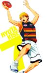  :o adelaide_crows arms_up australia australian_football_league australian_rules_football blonde_hair character_name commentary english_commentary football_(object) haruhis2kyon jersey jumping kise_ryouta kuroko_no_basuke male_focus red_eyes shoes shorts sleeveless sneakers solo third-party_edit toyota v-shaped_eyebrows white_footwear 