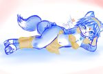  2018 anthro blue_fur blue_hair breasts canine clothing dipstick_tail female footwear fox fur green_eyes hair hairband jewelry krystal mammal multicolored_tail navel necklace nintendo reynard_fc sandals short_hair solo star_fox tailband video_games white_fur 