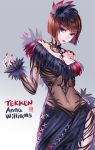  1girl anna_williams blue_eyes breasts brown_hair cleavage dress nail_polish navel tagme tekken tekken_7 