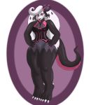  anthro black_scales bottomless clothed clothing corset fan_character female forked_tongue hair hands_on_hips hybrid lingerie nintendo pok&eacute;mon pok&eacute;mon_(species) reptile salazzle scales scalie smoothjazzmann_(artist) solo tongue tsareena vanessa_(smoothjazzmann) video_games white_hair wide_hips 