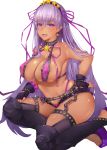  bb_(fate)_(all) bb_(swimsuit_mooncancer)_(fate) black_garter_belt breasts cleavage covered_nipples ctrlz77 earrings fate/grand_order fate_(series) garter_belt gold_trim hair_ornament hair_ribbon high_heels highres jewelry large_breasts lips long_hair looking_at_viewer nail_polish navel one_knee purple_eyes purple_hair purple_ribbon ribbon solo star star_earrings star_hair_ornament studded_garter_belt tan teeth thighhighs thighs toenail_polish very_long_hair white_background 
