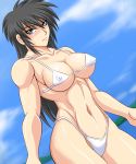  1girl bikini black_hair blue_eyes long_hair micro_bikini muscle original shimamoto_utako solo swimsuit tagme taroimo_(00120014) white_bikini 